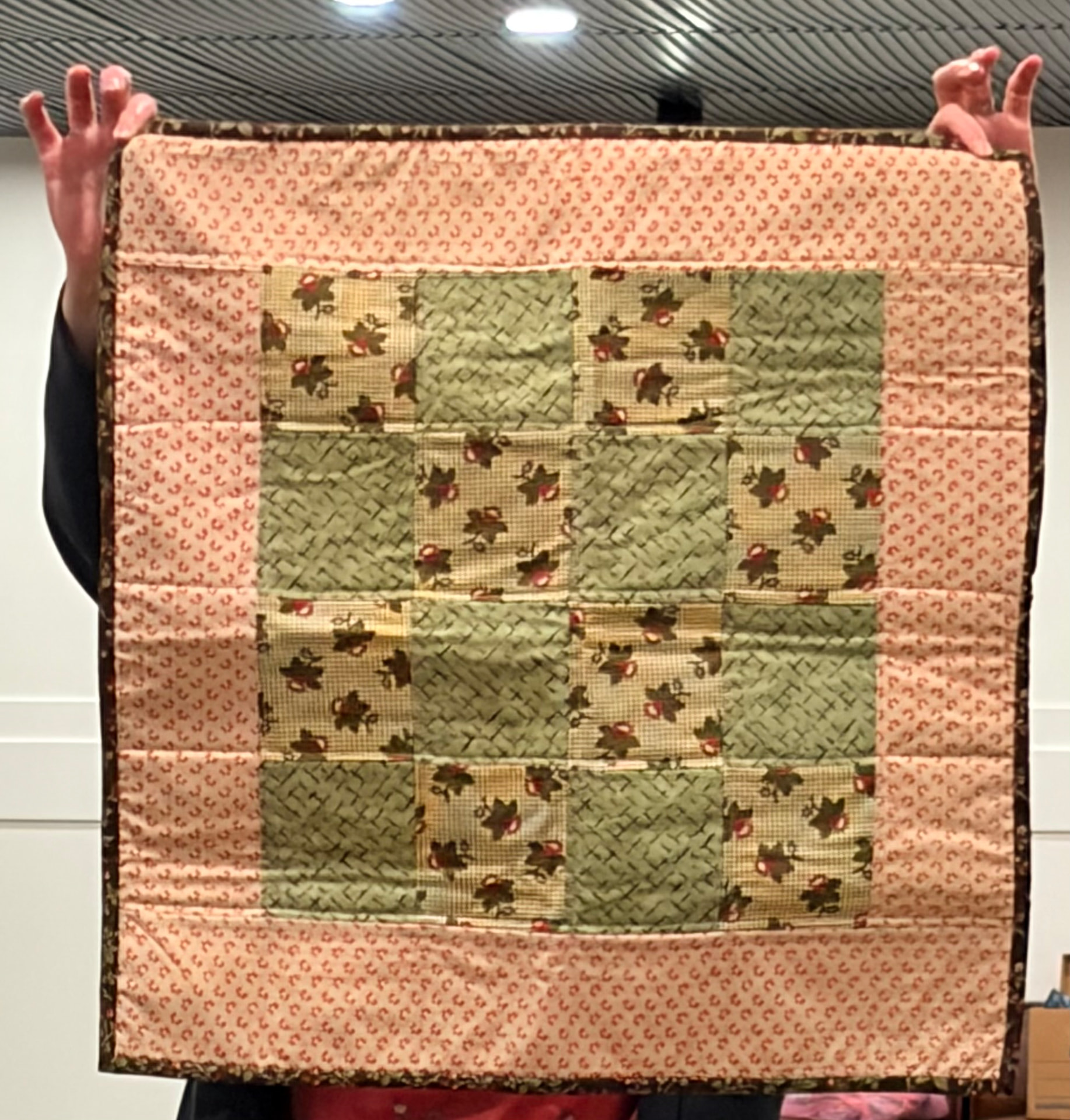 Reproduction-print star nine-patch quilt in vintage tones