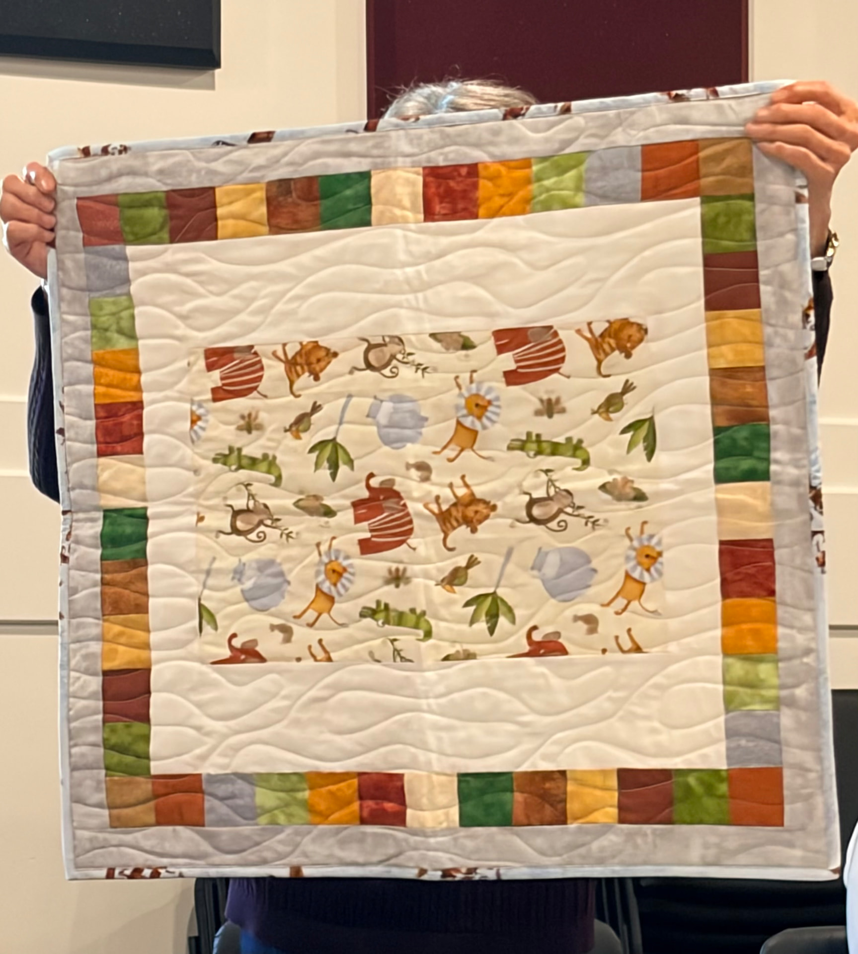 Safari animals baby quilt with framed animal prints