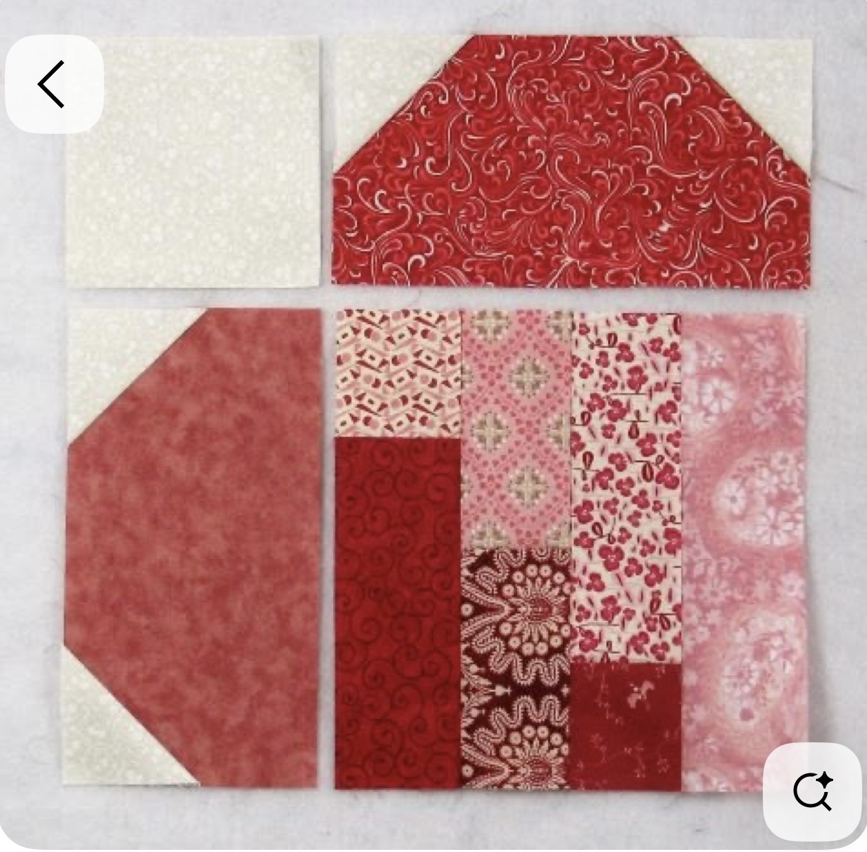 Patchwork Heart Block — A larger heart with a scrappy pieced side and snowballed corners.